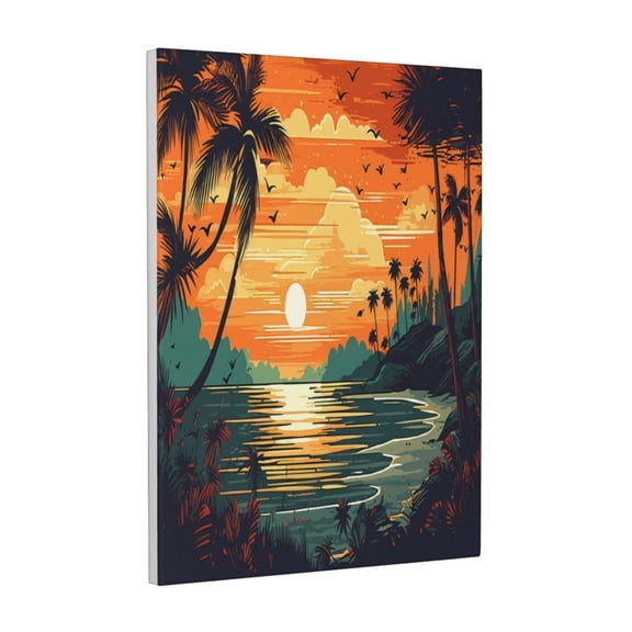 Kdxio Tropical Sunset Paradise Pattern Canvas Wall Art 12x16 Inches - Waterproof HD Print Solid Wood Frame for Living Room & Bathroom,Vertical