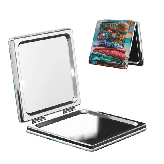 Kdxio Tropical Vacation Essentials Pocket Mirror, 1X/2X Travel Makeup Mirror 2-Sided Folding Small Mirror Portable Double-Sided Magnifying Cosmetic Mirror for Gift-Square