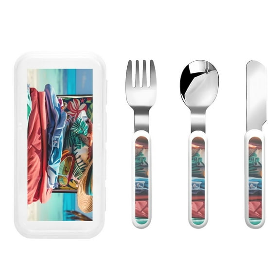 Kdxio Tropical Vacation Essentials Toddler Utensils Set - Kids Silverware Set, Set Kids Utensils Set with Case for Preschooler Children