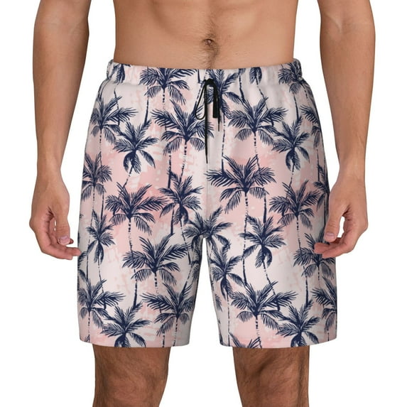 Kdxio Tropics Palm Trees Print Men'S Swim Trunks With Compression Liner 7 Inch Inseam Quick Dry Swim Shorts