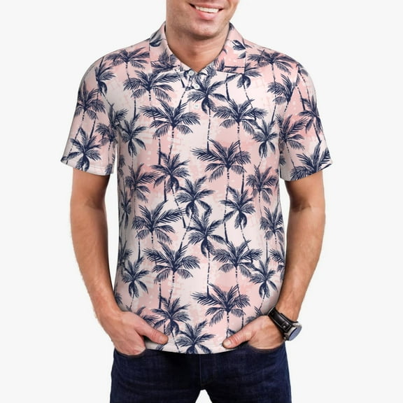 Kdxio Tropics Palm Trees Print Men's Short Sleeve Polo Shirt,Midweight Men's Shirt