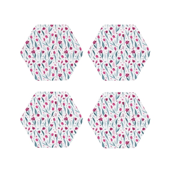 Kdxio Tulips Flowers Funny Coasters,4 Pcs Leather Coasters,Housewarming Gifts,Protect Furniture from Water Marks Scratch and Damage