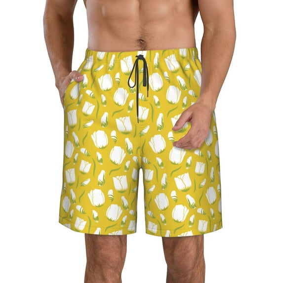 Kdxio Tulips Flowers Pattern Mens Casual Shorts - Drawstring Summer Beach Sports Shorts for Men