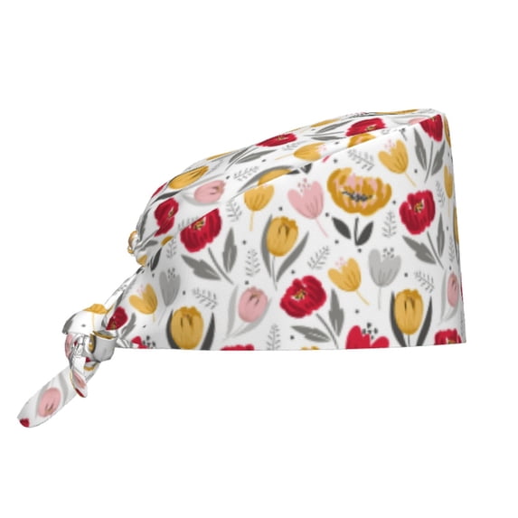 Kdxio Tulips Flowers Pattern Turban Hat for Women Men Comfortable Adjustable Cleaning Working Cap with Sweatband