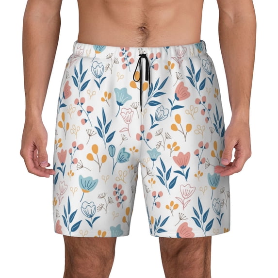 Kdxio Tulips Flowers Print Men's Swim Trunks with Compression Liner 7 Inch Inseam Quick Dry Swim Shorts