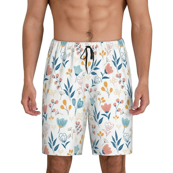 Kdxio Tulips Flowers Print Mens Sleep Shorts Bottoms Soft Comfy Pajama Wear Pants with Drawstring Pockets