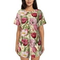 thumbnail image 1 of Kdxio Tulips Flowers Print Pajamas Sets for Women Short-Sleeved Pjs with Lounge Shorts Two Piece Sleepwear S-4XL, 1 of 9