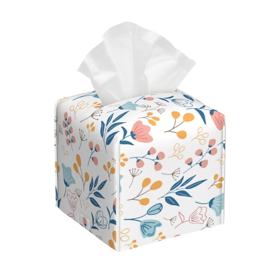 Kdxio Tulips Flowers Print Tissue Box Cover,Square Decorative PU Leather Facial Paper Case Organizer Holder Dispenser for Bathroom,Night Stands,Desk,Car 5.2''X5.2''X5.2''