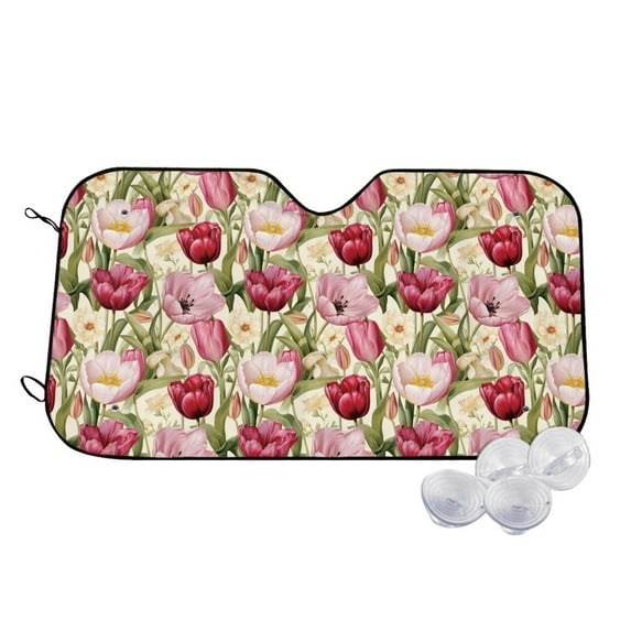 Kdxio Tulips Flowers Print Windshield Sun Shade,UV Rays and Sun Heat Protection,Sunshade for Car Windshield,Car Shade Front Windshield - Medium