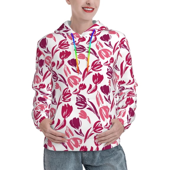 Kdxio Tulips Flowers Print Womens Oversized Hoodies Sweatshirts Hooded Pullover Tops Sweaters Casual-Large