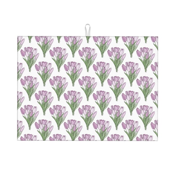 Kdxio Tulips Flowers for Dish Drying Mat,24*18 inch Absorbent Dish Drainer Kitchen Counter,Large Size Dish Drying Pad for Countertops,Draining Racks