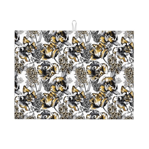 Kdxio Tulips Flowers for Dish Drying Mat,24*18 inch Absorbent Dish Drainer Kitchen Counter,Large Size Dish Drying Pad for Countertops,Draining Racks