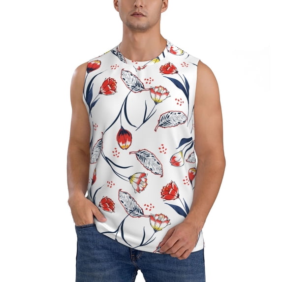 Kdxio Tulips Flowers for Men's Muscle T-shirt,Sleeveless for Workout Running Athletic Gym Lounge Casual