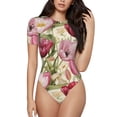 thumbnail image 1 of Kdxio Tulips Flowers for Women's Short-Sleeved Onesie Stylish Round Neck Pajamas Bodysuit Jumpsuit Nightwear-Small, 1 of 7