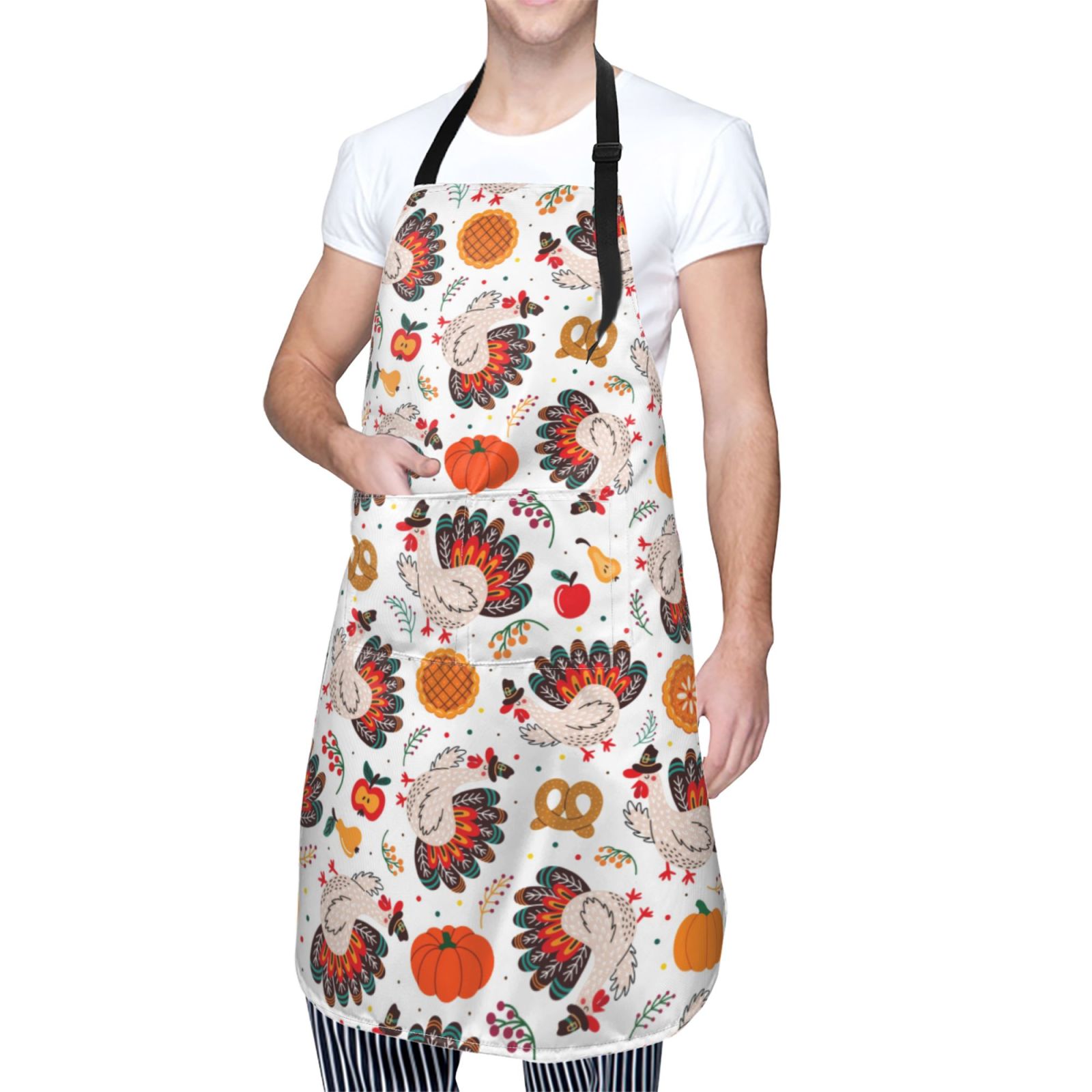 Kdxio Turkey And Thanksgiving2 Apron with Pockets Adjustable Kitchen Aprons for Men Women Waterproof Aprons for Cooking,Drawing,Crafting, Baking Household Cleaning