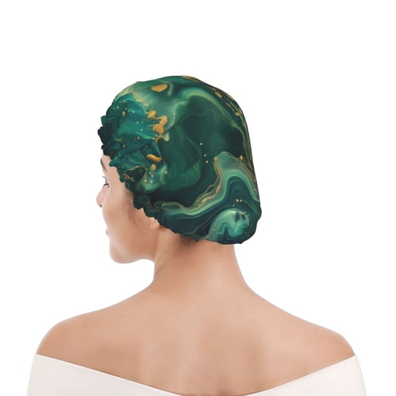 Kdxio Turquoise Golden Swirl Print Shower Cap for Women,Elastic and Reusable,Double Waterproof Layers Bathing Hat