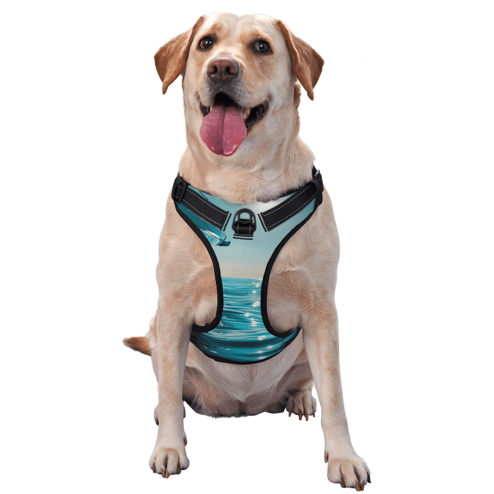 Kdxio Turquoise Ocean Reflection Print No Pull Dog Harness Adjustable Reflective Oxford Easy Control Medium Large Dog Harness for Training and Everyday-Large