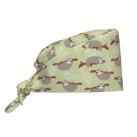 Kdxio Twig Sloth Pattern Turban Hat for Women Men Comfortable Adjustable Cleaning Working Cap with Sweatband