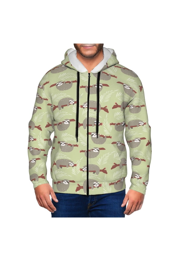 Twig Sloth Print Men Hoodies Casual Hoodies for Men with Zip Pockets Full Zip Long Sleeve Sweatshirt Sports Hooded Jacket-Medium