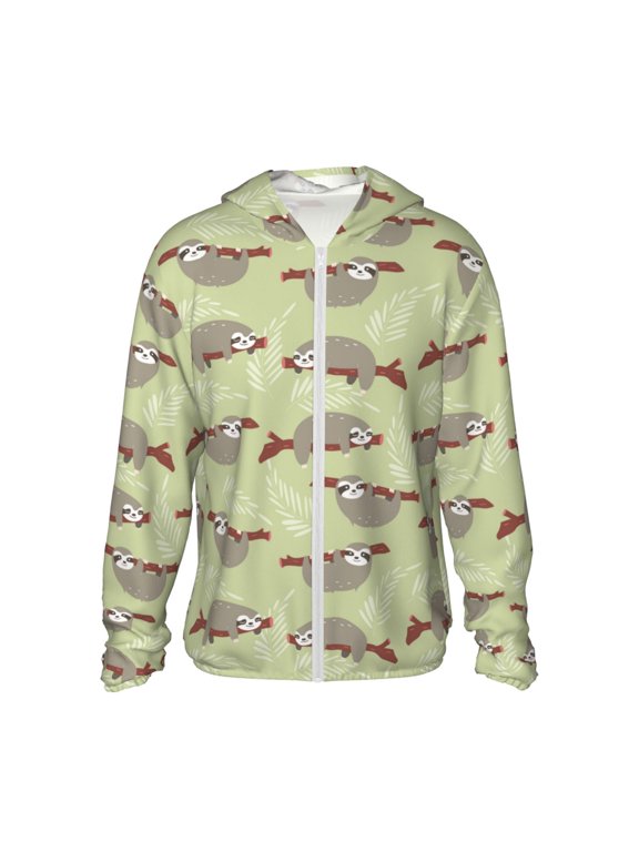 Twig Sloth Print Women Men Sun Protection UPF 50+ Jackets Zip Up Long Sleeve Hoodie Hiking Lightweight with Pockets