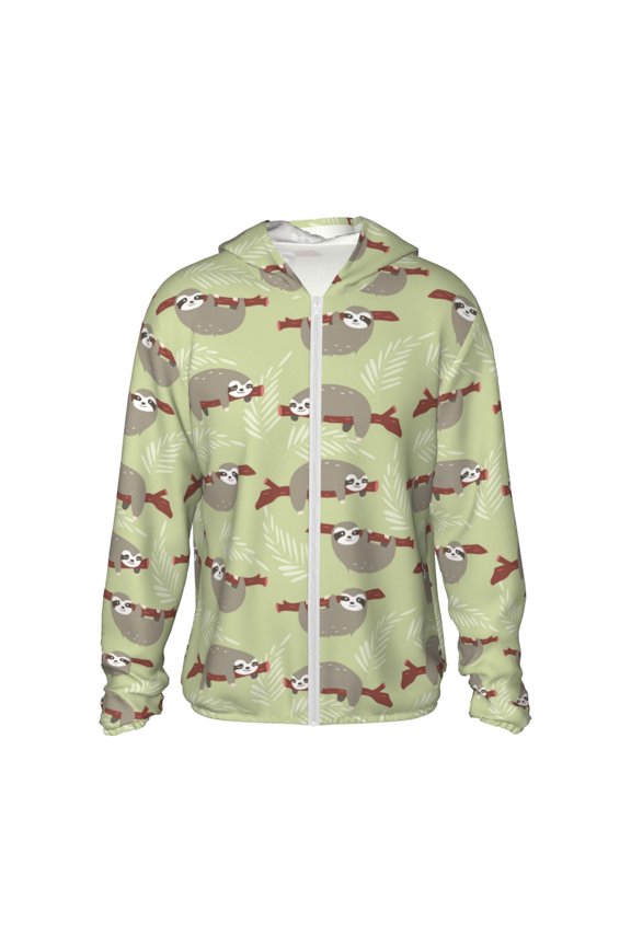 Twig Sloth Print Women Men Sun Protection UPF 50+ Jackets Zip Up Long Sleeve Hoodie Hiking Lightweight with Pockets