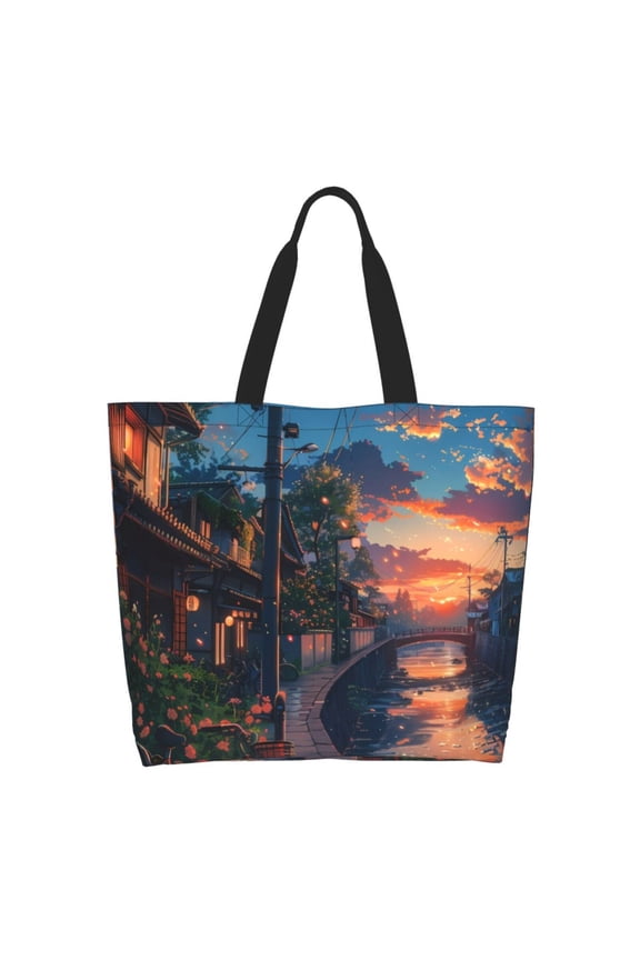 Twilight Canal Reflection Casual Tote Bags Women Big Capacity Shoulder Bag for Women Travel Shoulder Bags Handbags