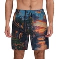 thumbnail image 1 of Kdxio Twilight Canal Reflection Print Men's Swim Trunks with Compression Liner 7 Inch Inseam Quick Dry Swim Shorts, 1 of 5