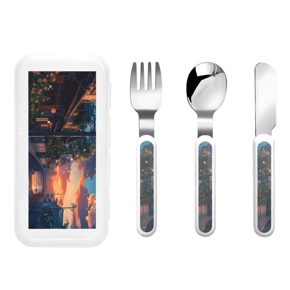 Kdxio Twilight Canal Reflection Toddler Utensils Set - Kids Silverware Set, Set Kids Utensils Set with Case for Preschooler Children