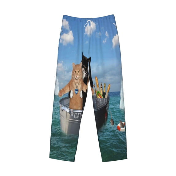 Kdxio Two Brave Cats Are Floating On The Sea Iceberg Print Men's Sleep Pajama Pant Lounge Pants with Pockets