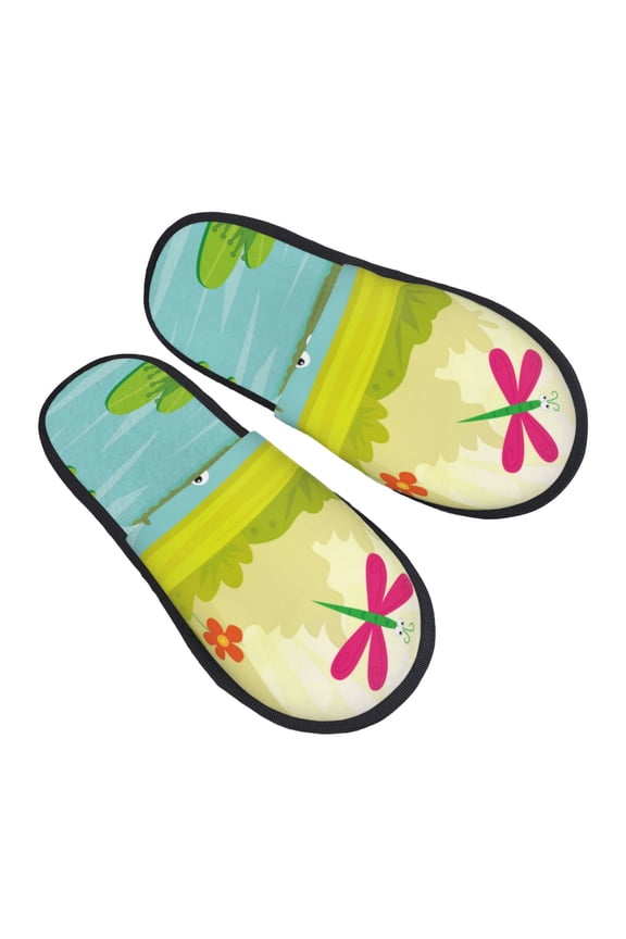 Two Frogs Are Sitting On Water Lilies Pattern Slippers for Women Memory Foam Fuzzy House Slippers Bedroom Non-slip Warm Womens Slippers
