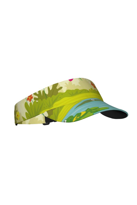 Two Frogs Are Sitting On Water Lilies Print Sun Visor Hat Golf Visor Adjustable Velcro Outdoor Sports Cap for Men Women