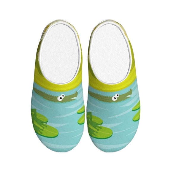 Kdxio Two Frogs Are Sitting On Water Lilies Women's Men's Slippers Plush Slip-On House Slipper for Winter Indoor Soft Cushion Non-slip Fluffy Slides Slippers-35/36