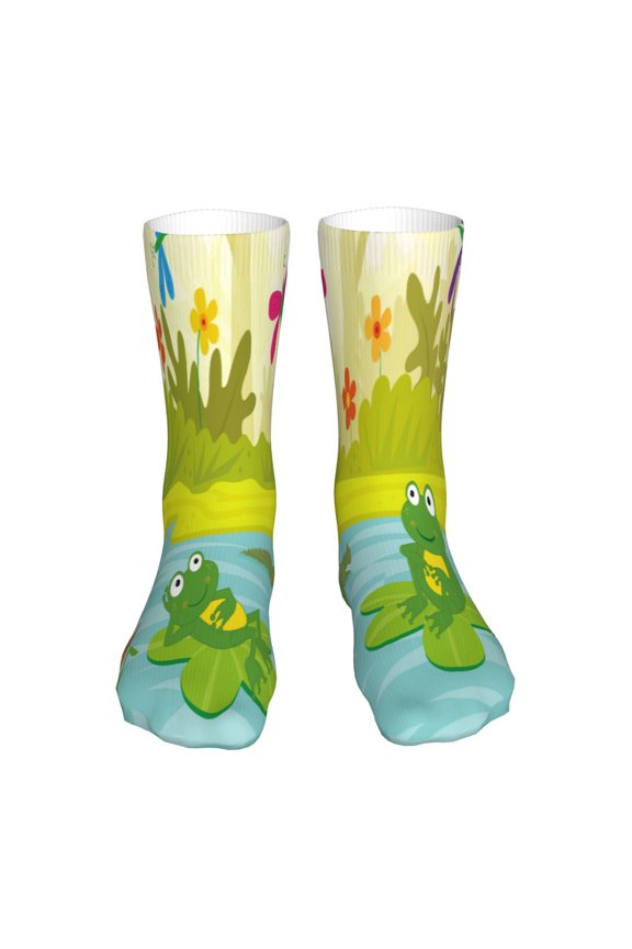 Two Frogs Are Sitting On Water Lilies