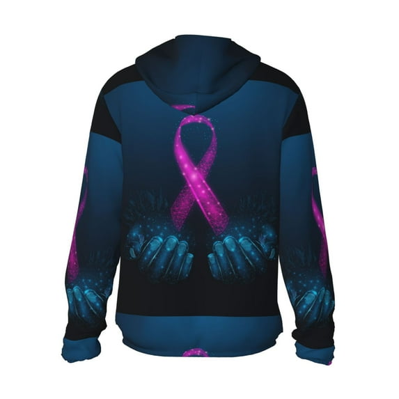 Kdxio Two Human Hands are Holds Pink Ribbon Awareness Print Women Men Sun Protection UPF 50+ Jackets Zip Up Long Sleeve Hoodie Hiking Lightweight with Pockets