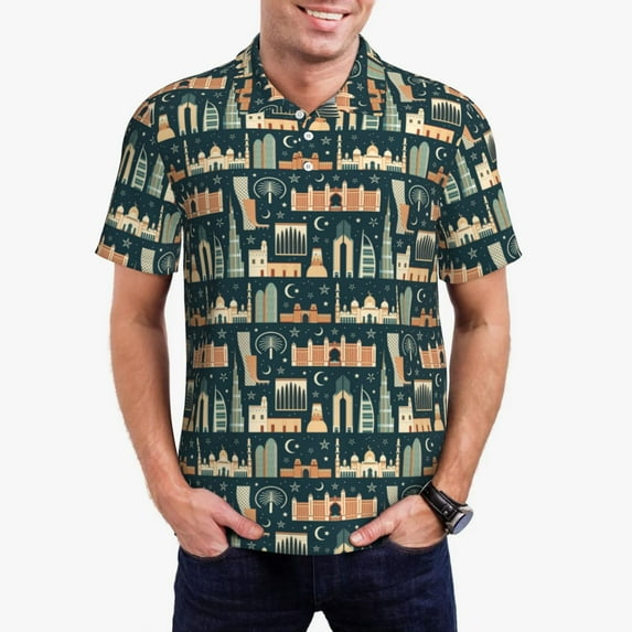 Kdxio UAE Travel1 1 Print Men's Short Sleeve Polo Shirt,Midweight Men's Shirt
