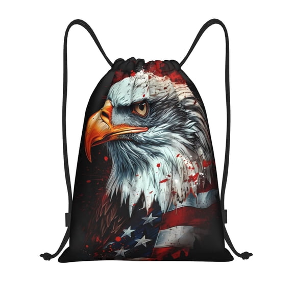 Kdxio USA Bald Eagle Print Drawstring Backpack Bag,Waterproof Draw String Back Sack, Gym Drawstring Bags Swim Bag For Unisex