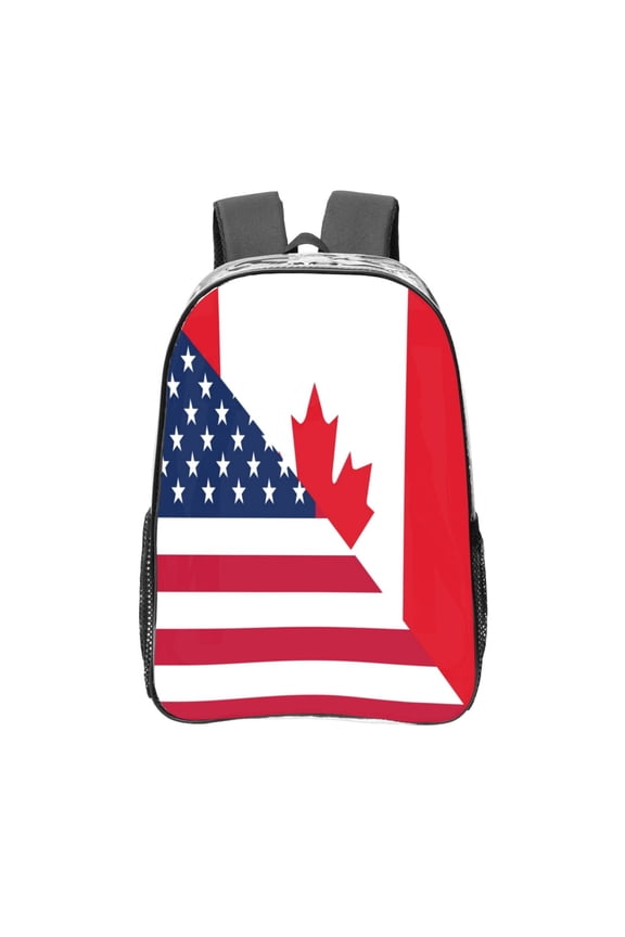 USA Canada Flag Clear Backpack, Transparent Bookbag for School for Women Men, Capacity Clear Bag for College, Travel
