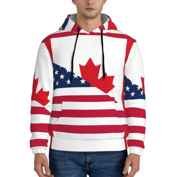 Kdxio USA Canada Flag Print Mens Casual Hooded Collar Drawstring Hoodies Pullover Sweatshirts Casual Long Sleeve Shirts-X-Large