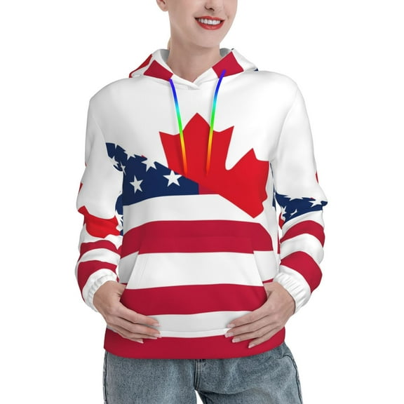 Kdxio USA Canada Flag Print Womens Oversized Hoodies Sweatshirts Hooded Pullover Tops Sweaters Casual-Small