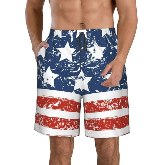 Kdxio USA Colors Stripes1 Pattern Mens Casual Shorts - Drawstring Summer Beach Sports Shorts for Men