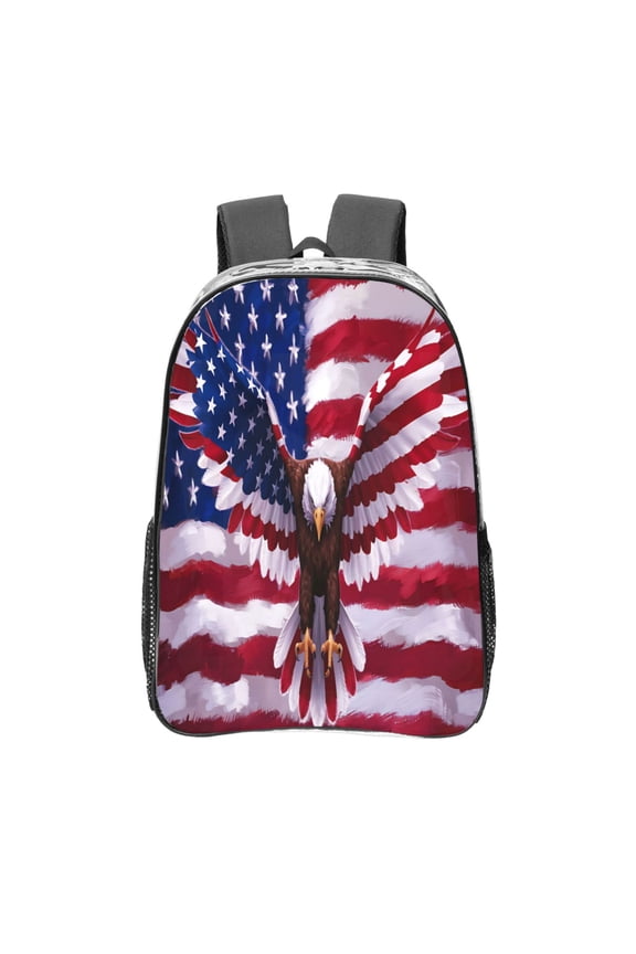 USA Eagle with Spread Wings Clear Backpack, Transparent Bookbag for School for Women Men, Capacity Clear Bag for College, Travel