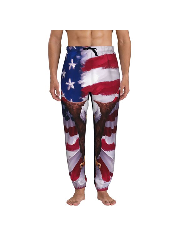 USA Eagle with Spread Wings Pattern Joggers,Sweatpants for Men with Pockets-Small