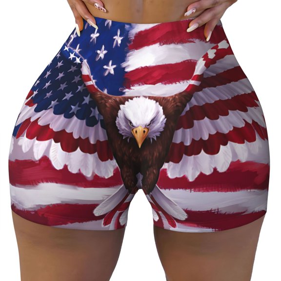 Kdxio USA Eagle with Spread Wings Print Workout Shorts for Women Seamless Soft Smooth Gym Yoga Scrunch Active Shorts