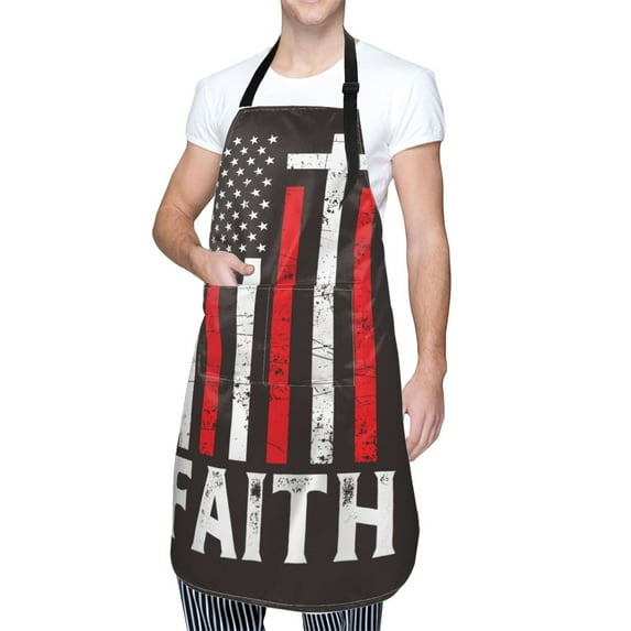 Kdxio USA Flag Cross Apron with Pockets Adjustable Kitchen Aprons for Men Women Waterproof Aprons for Cooking,Drawing,Crafting, Baking Household Cleaning