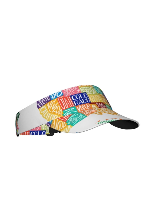 USA MAP Print Sun Visor Hat Golf Visor Adjustable Velcro Outdoor Sports Cap for Men Women