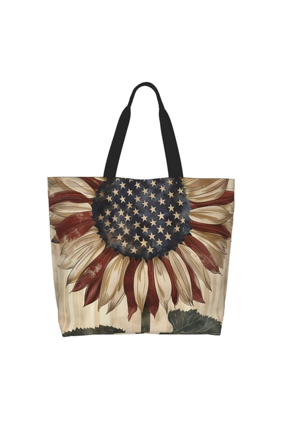 USA Sunflower Flag Casual Tote Bags Women Big Capacity Shoulder Bag for Women Travel Shoulder Bags Handbags