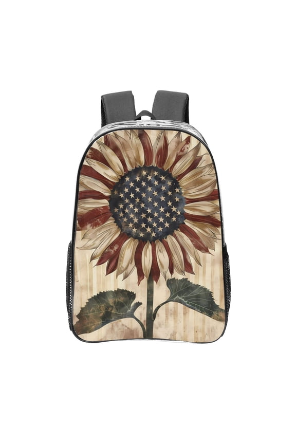 USA Sunflower Flag Clear Backpack, Transparent Bookbag for School for Women Men, Capacity Clear Bag for College, Travel