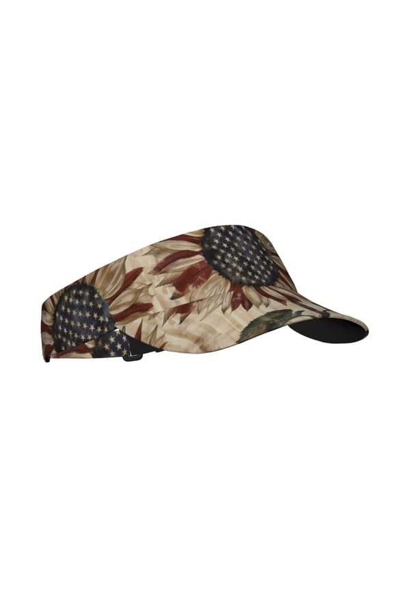 USA Sunflower Flag Print Sun Visor Hat Golf Visor Adjustable Velcro Outdoor Sports Cap for Men Women