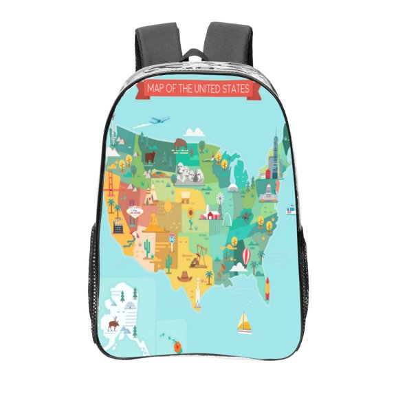 Kdxio USA Tourist Map Clear Backpack, Transparent Bookbag for School for Women Men, Capacity Clear Bag for College, Travel