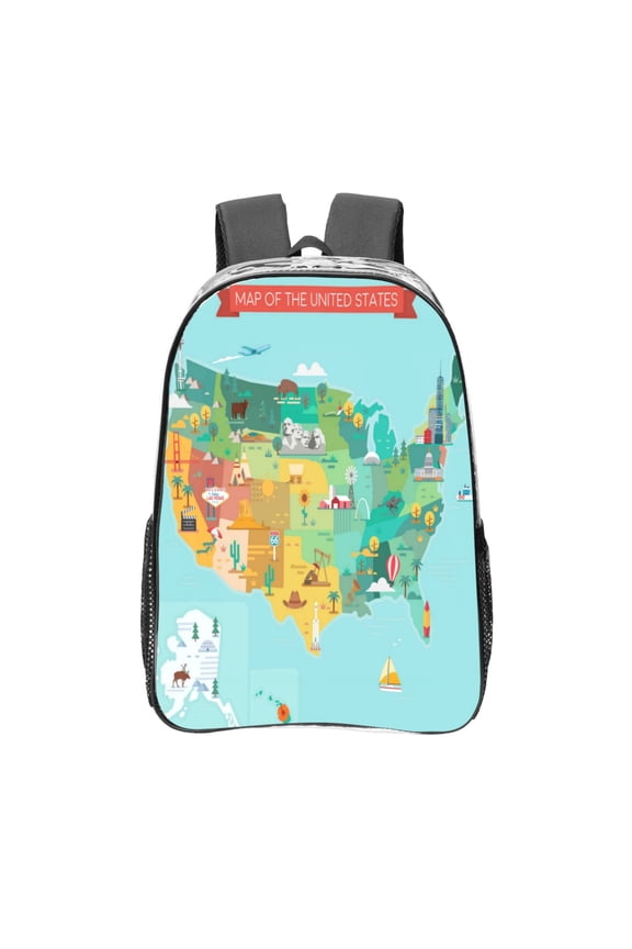 USA Tourist Map Clear Backpack, Transparent Bookbag for School for Women Men, Capacity Clear Bag for College, Travel